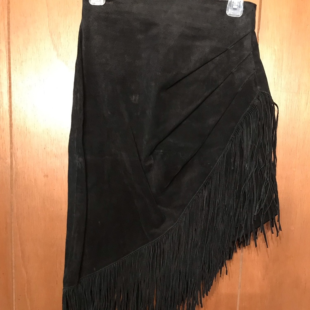 Leather fringe skirt